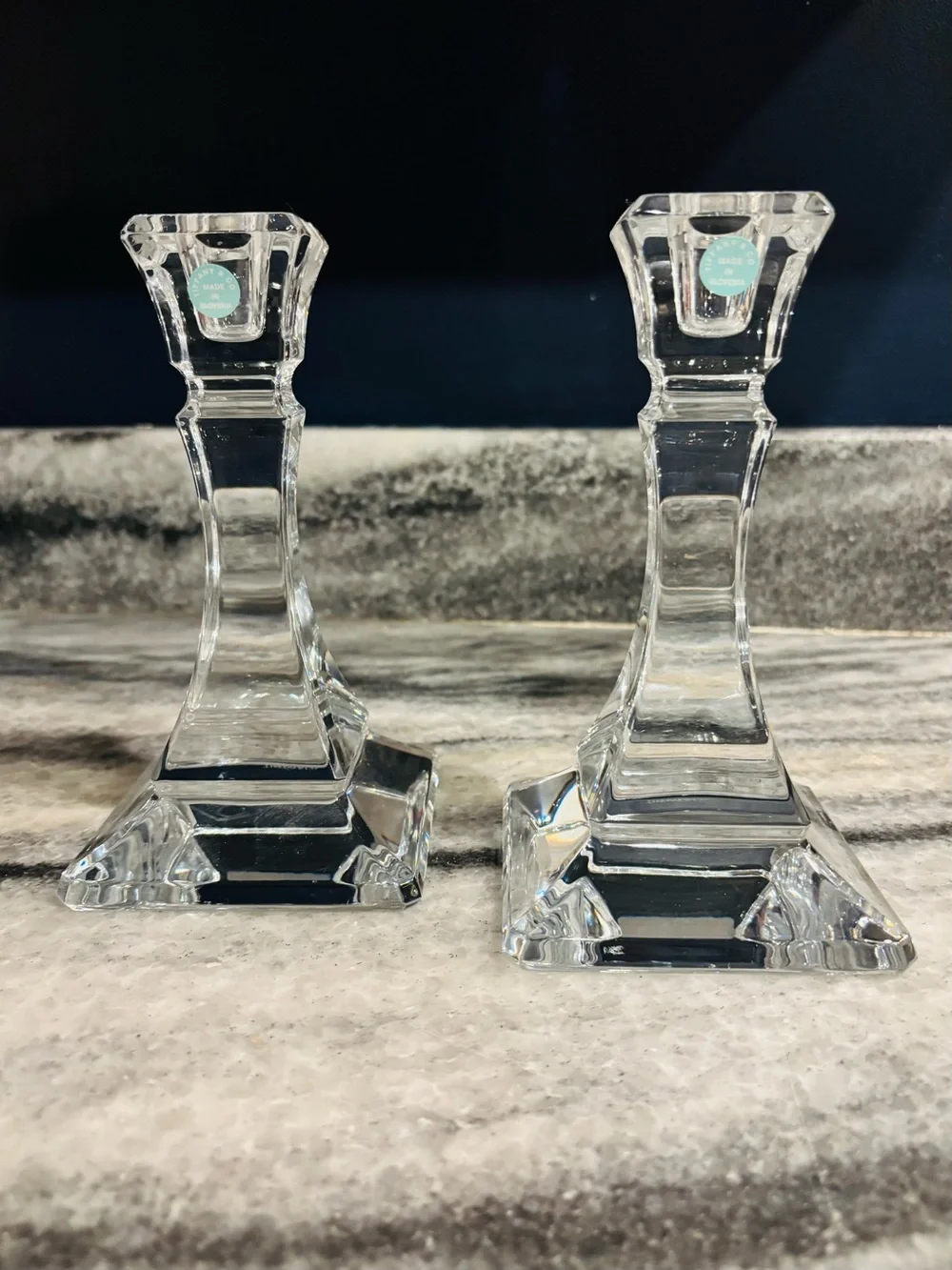 2 Tiffany Home Essentials Square Candlestick in Crystal Glass